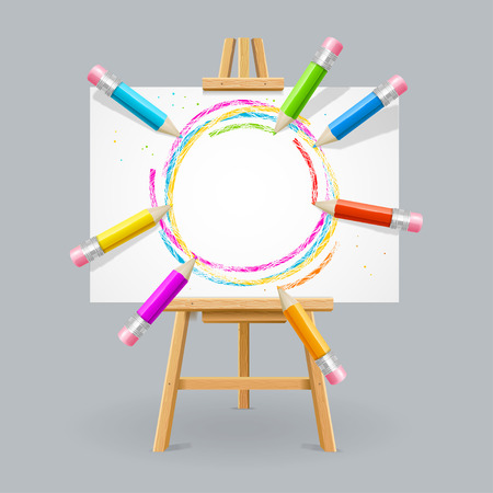 Wooden Easel and Pencil Absrtact Background. Vector illustrationのイラスト素材