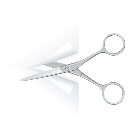 Metal Scissors Cut Paper White. Vector illustrationのイラスト素材