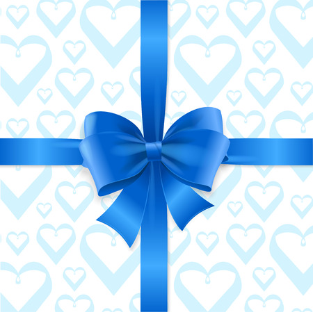 Blue Bow Background Heart Pattern. Vector illustrationのイラスト素材