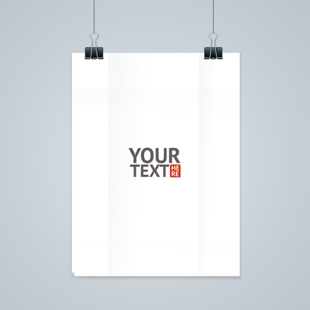 Hanging White Paper with Clip. Vector illustrationのイラスト素材