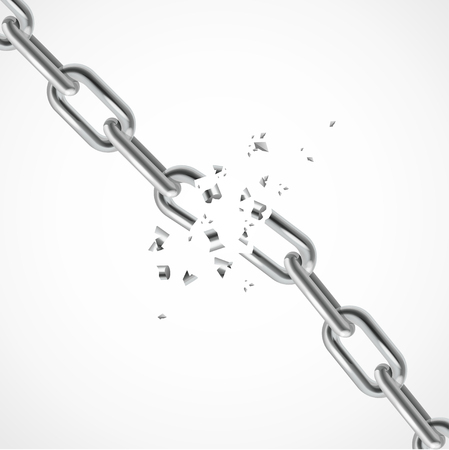 Realistic Steel Chain Breaking. Symbol Of Freedom. Vector illustrationのイラスト素材