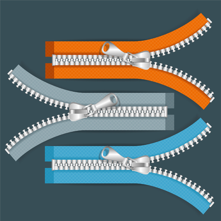 Clothes Zip Set on a Dark Background. Vector illustrationのイラスト素材