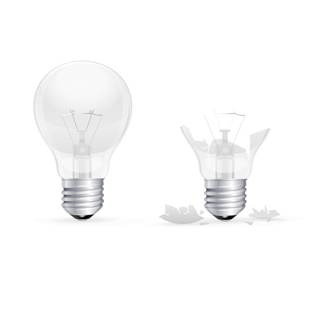 Whole and Broken Light Bulb on a White Background.のイラスト素材