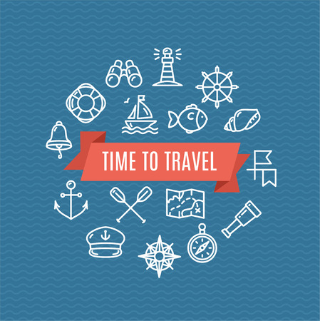 Nautical Sea Concept. Time to Travel. Vector illustrationのイラスト素材