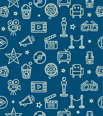 Cinema Background Pattern on Dark Blue. Vector illustrationのイラスト素材
