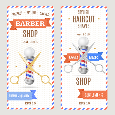 Barber Shop Banners Flyers Card. Vertical. Vector illustrationのイラスト素材