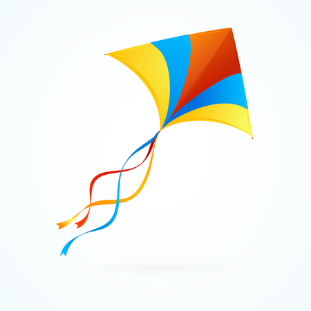 Colorful Kite Flying on White Background. Vector illustrationのイラスト素材