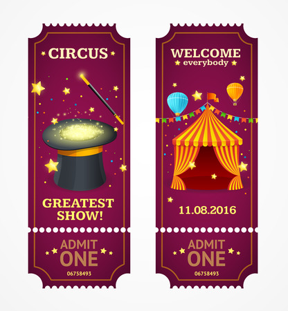 Circus Tickets Set. Magic Show. Vector illustrationのイラスト素材