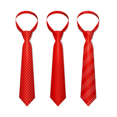 Red Tie Set with Different Patterns. Vector illustrationのイラスト素材