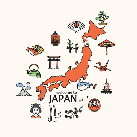 Japan Concept Travel. Map of Country. Poster. Vector illustrationのイラスト素材