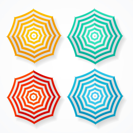 Striped Sun Umbrella Set on White. Vector illustrationのイラスト素材