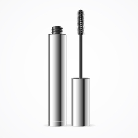 Black Mascara. Open Silver Tube. Vector illustrationのイラスト素材