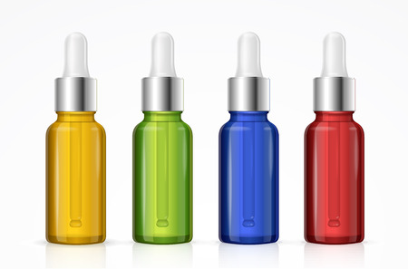 Dropper Bottle Set Colorful on a White. Vector illustrationのイラスト素材