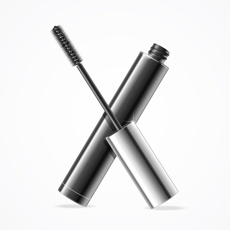 Realistic Black Mascara. Open Tube. Vector illustrationのイラスト素材