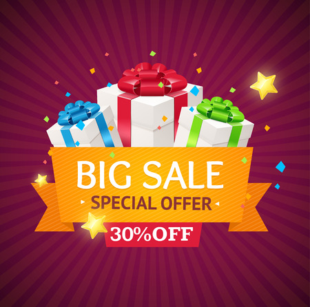 Sale Label Background with Gift Box. Vector illustrationのイラスト素材