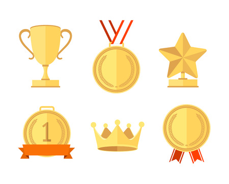 Gold Award Set Flat Style. Vector illustrationのイラスト素材