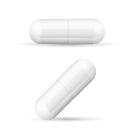 White Template Pills Capsules Isolated on White Background. Ready for Your Design. Vector illustrationのイラスト素材
