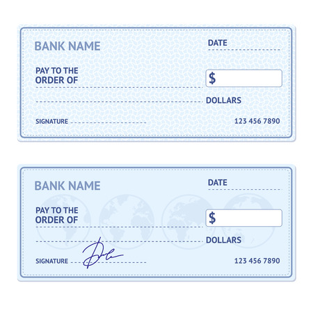 Bank Check Template Set with Modern Design Isolated on White Background. Vector illustrationのイラスト素材