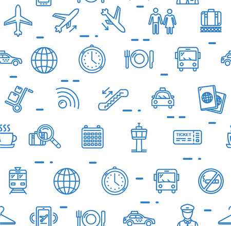 Airport Background Pattern Outline Icon on White. Vector illustrationのイラスト素材