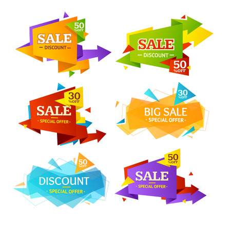 Geometry Origami Sale Label Set Isolated on White Background. illustrationのイラスト素材