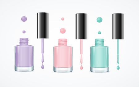 Colorful Nail Polish Open Bottle Set for Manicure and Pedicure. Vector illustrationのイラスト素材