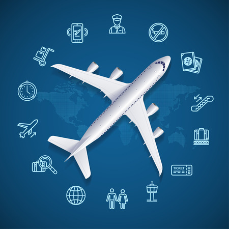 Airport World Travel Concept with Map and Icon. Vector illustration