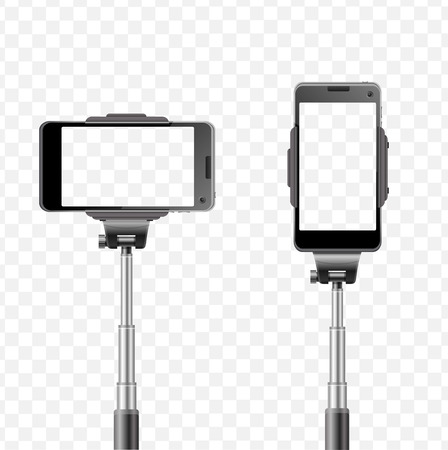 Monopods Template. Selfie Photographic Smartphone Set. Vector illustrationのイラスト素材
