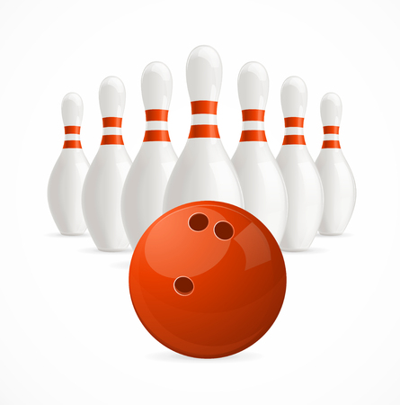 Group of White Bowling Pins and Ball. Vector illustrationのイラスト素材