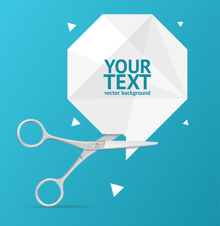 Scissors Origami Speech Bubble Banner on a Blue Background. Vector illustrationのイラスト素材