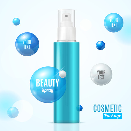 Beauty Spray Can Package Essence Bottle Blue Plastic with Place for Text. Vector illustrationのイラスト素材