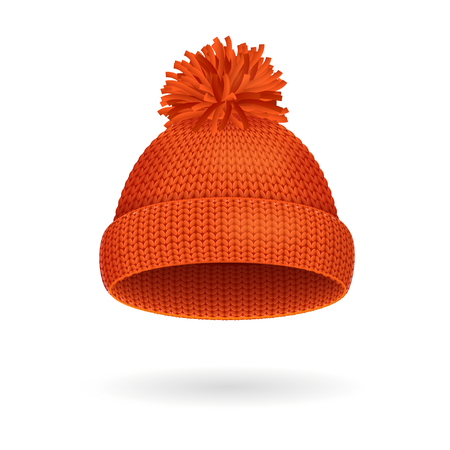 Knitted Woolen Red Hat for Winter Season. Vector illustrationの写真素材