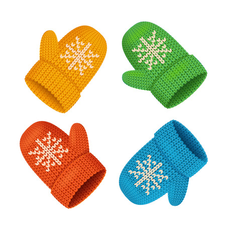 Winter Mittens Colorful Set. Seasonal Accessory. Vector illustrationのイラスト素材