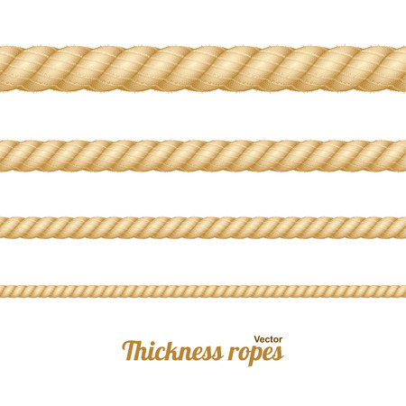 Different Nautical Twine Brown Thickness Rope Set Isolated on a Light Background. Vector illustrationのイラスト素材