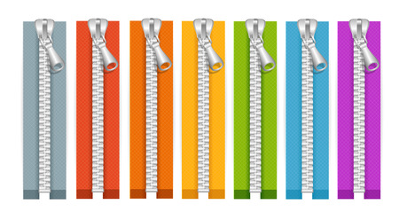 Clothes Colorful Zip Collection Closed Positions. Vector illustrationのイラスト素材