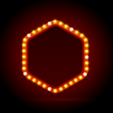 Light Bulbs Vintage Neon Glow Billboard Frame.のイラスト素材