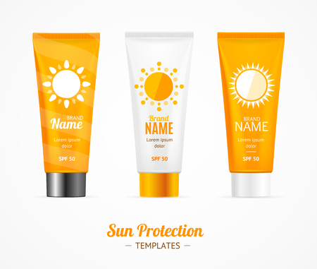 Sun Protection Cosmetic Cream Template Set. Vectorのイラスト素材