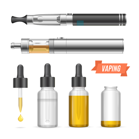 Realistic Vaping Vaporizer Liquid Set. Vectorのイラスト素材