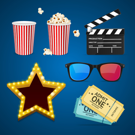 Cinema Icon Realistic Objects Set. Vectorのイラスト素材