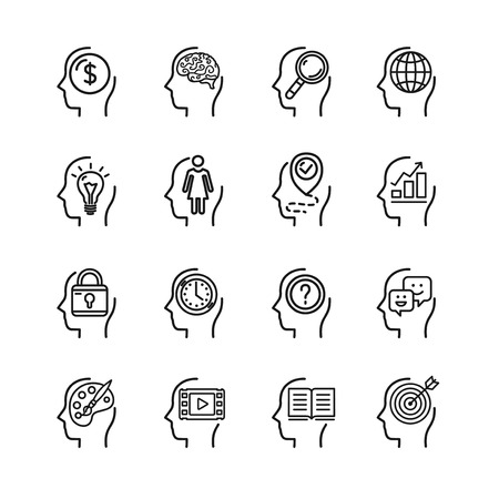 Symbol Human Mind Black Thin Line Icon Set. Vectorのイラスト素材