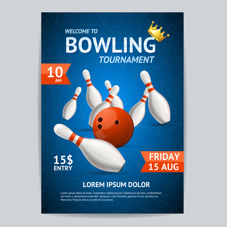 Bowling Tournament Poster Card Template. vector illustration.のイラスト素材