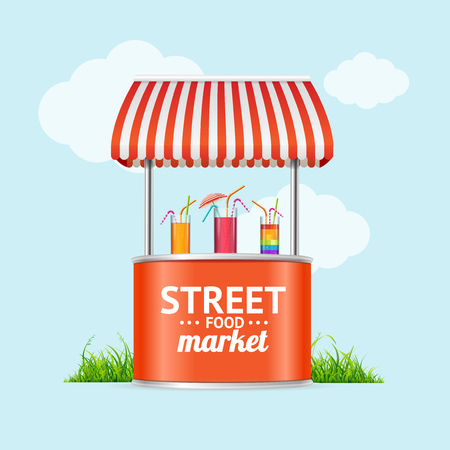Realistic Detailed 3d Street Fast Food Market Stall. Vectorのイラスト素材