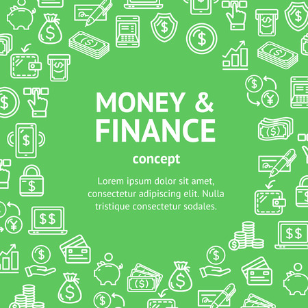 Money and Finance Round Design Template Line Icon Concept Vectorのイラスト素材