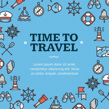 Nautical Sea Travel Round Design Template Line Icon Concept. Vectorのイラスト素材