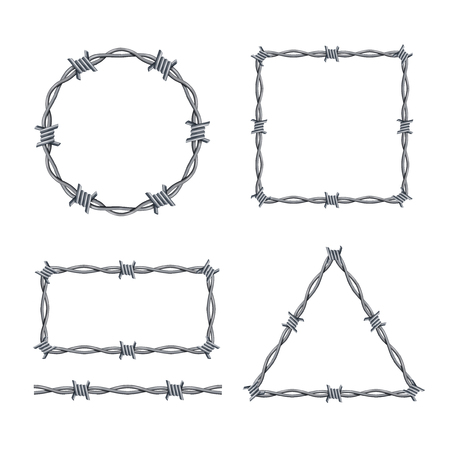 Realistic 3d Detailed Barbed Wire Frames Set Different Types Geometric Figures Include of Triangle and Rectangle. Vector illustrationのイラスト素材