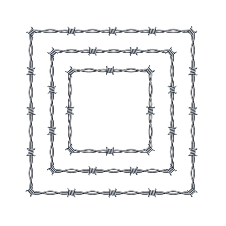 Realistic 3d Detailed Barbed Wire Frames Set. Vectorのイラスト素材