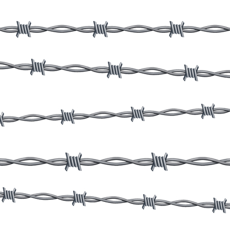 Realistic 3d Detailed Barbed Wire Line Set. Vectorのイラスト素材