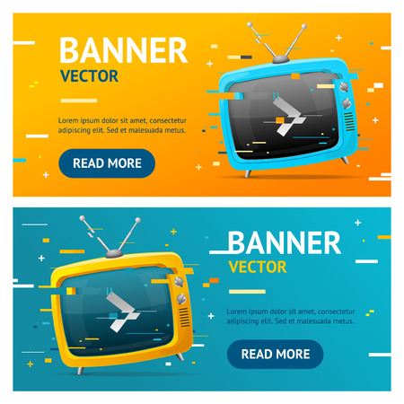Retro TV Not Found Broadcasting Concept Glitch Style Banner Horizontal Set.のイラスト素材