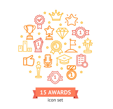 Award Signs Round Design Template Line Icon Concept. Vectorの写真素材