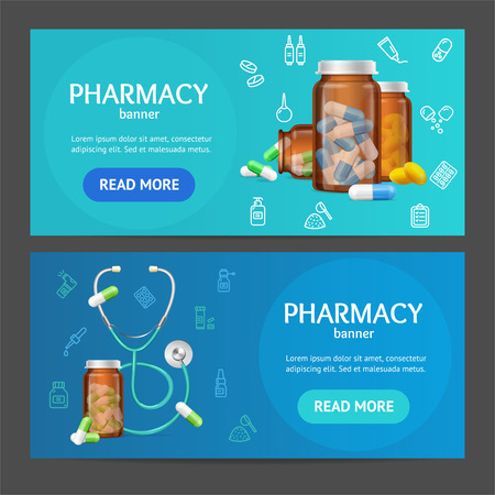 Pharmacy Banner Horizontal Set.のイラスト素材