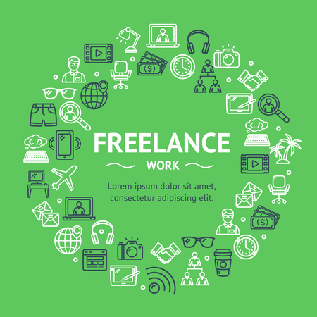 Freelance Signs Round Design Template Line Icon Concept. Vectorのイラスト素材